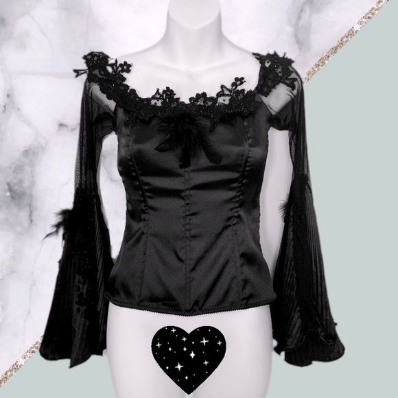 Black satin Morticia style corset top XS - Picture 8 of 14